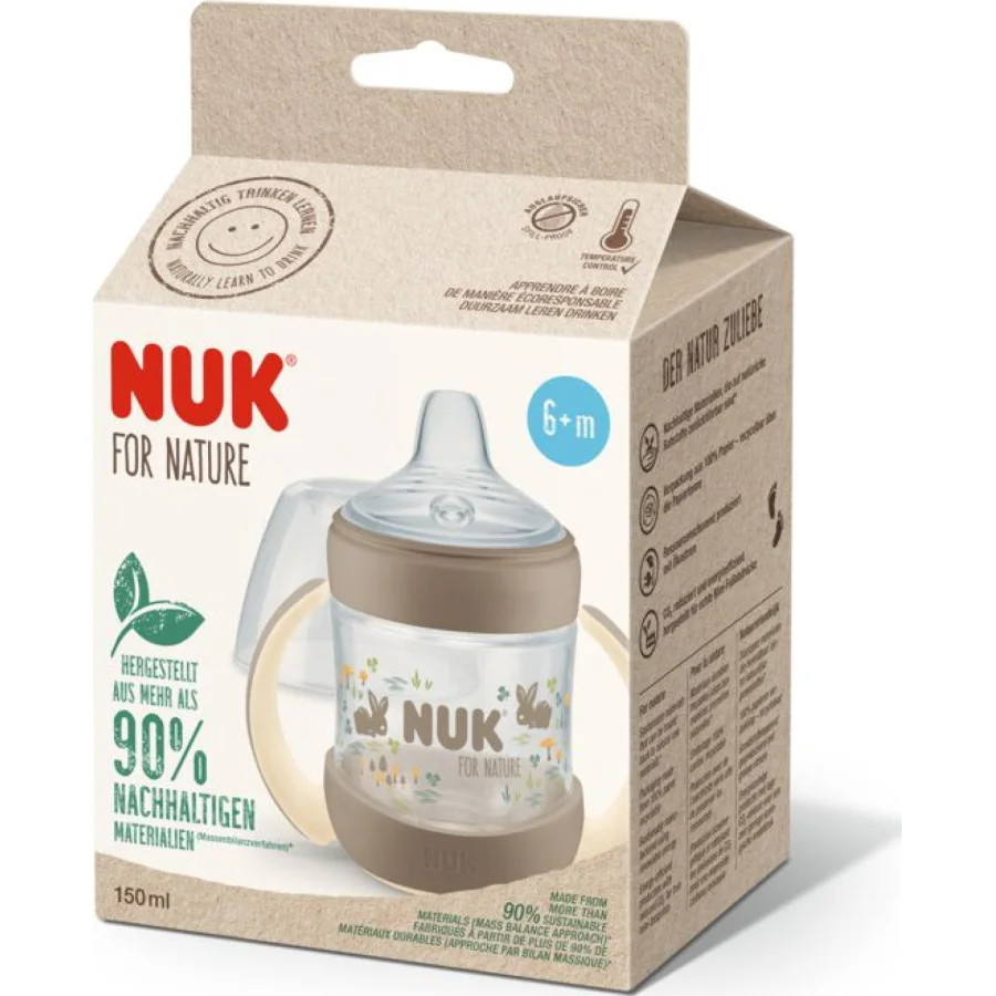 NUK for Nature boca za učiti piti sa indikatorom temperature, 150 ml, bež