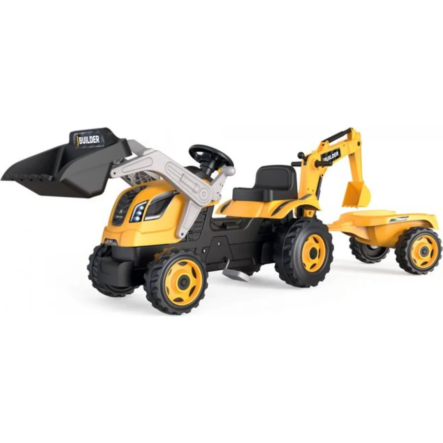 Smoby traktor s bagerom i utovarivačem, Builder Max s prikolicom na pedale