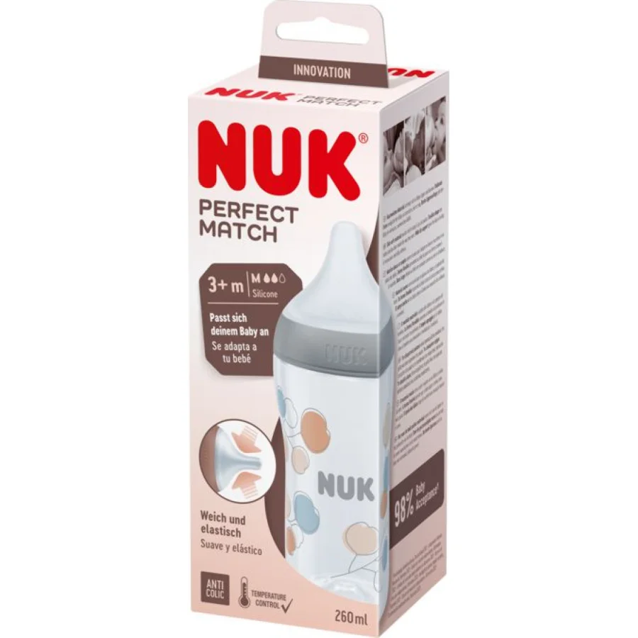 NUK Perfect Match bočica, 260 ml, 3+m, pamuk