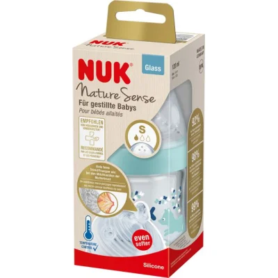 NUK Nature Sense staklena bočica sa indikatorom temperature, 120 ml, lija