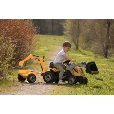 Smoby traktor s bagerom i utovarivačem, Builder Max s prikolicom na pedale