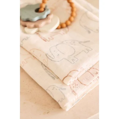 Jollein muslin pelene elephant tales, 3 kom