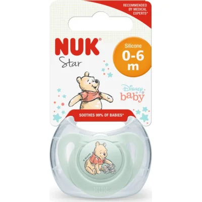NUK duda Star sa kutijicom Winnie the Pooh, sort, 6 kom, 0–6 mj.